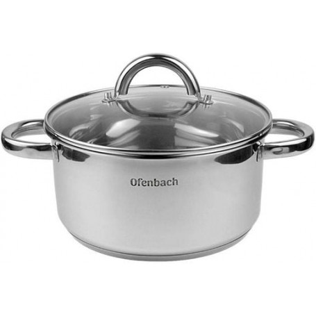 Кастрюля индукционная Casserole из нержавеющей стали 4л со стеклянной крышкой Ofenbach (1166438)