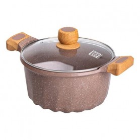 Алюминиевая кастрюля объемом 5 литров с крышкой Ø 24 см, мраморное антипригарное покрытие, кофейный MGC (1112644)
