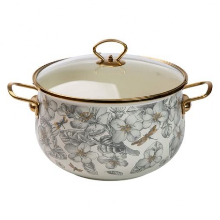 Кастрюля эмалированная 6,5 л со стеклянной крышкой, flowers Yiwu HP-2-107 (1078865)