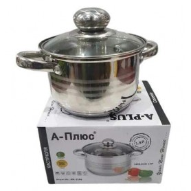 Кастрюля из нержавеющей стали A-Plus WK-2167 3.9 л со стеклянной крышкой с многослойным дном (1139332)