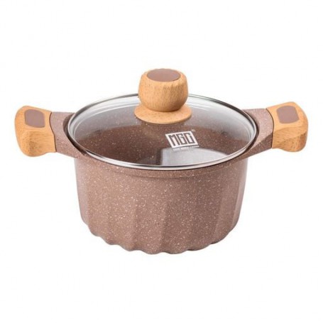 Алюминиевая кастрюля объемом 3 литра с крышкой Ø 20 см, мраморное антипригарное покрытие MGC кофейного цвета (1089151)