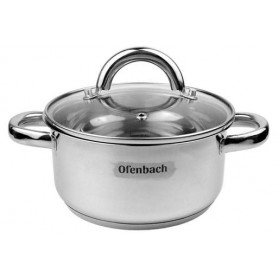 Кастрюля индукционная Casserole из нержавеющей стали 1.5л со стеклянной крышкой Ofenbach (1166442)