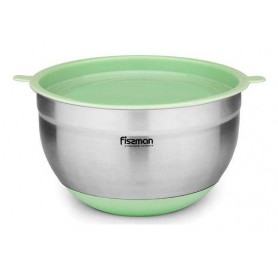 Миска MIRABELLE 1.5л из нержавеющей стали с салатовой пластиковой крышкой Fissman (1167819)