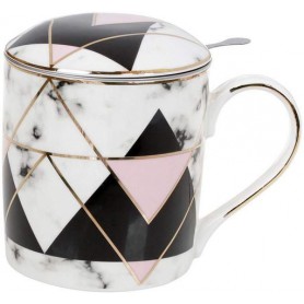 Кружка-заварник Черный мрамор 380мл с металлическим ситом черный с розовым Bona (1166022)