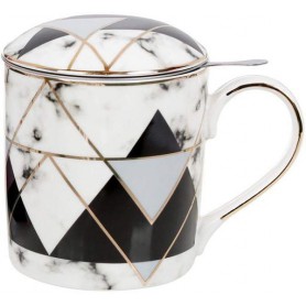 Кружка-заварник Черный мрамор 380мл с металлическим ситом черный с голубым Bona (1167303)