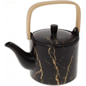 Заварочный чайник Мраморная Роскошь 800мл с бамбуковой ручкой черный с золотом Bona (1175581)