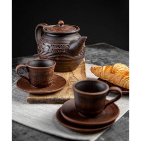 Чайник заварочный Домашний 1 л с чашками из красной глины (1181542)