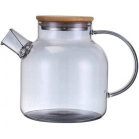 Заварочный чайник 1500мл с бамбуковой крышкой и ситечком-спиралью пепельное стекло Kamille (1166465)