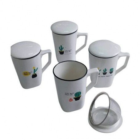 Чашка подарочная с заварником 350 мл Olens Супер-кактус и крышкой керамика (. O8030-66) (1159735)