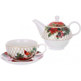 Чайный фарфоровая набор Merry Christmas чайник-заварник 350мл с чашкой 300мл BonaDi (1175095)