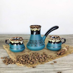 Турка Аскания 150 мл зеленая керамическая с чашками c рассекателем (1181643)