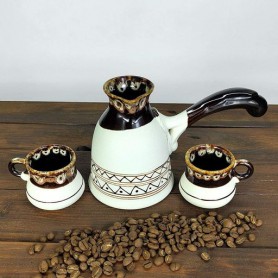 Турка Скифия 450 мл белая керамическая с чашками c рассекателем (1181522)