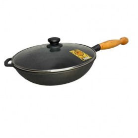 Сковорода чавунна S&T 28*6 см з дерев'яною ручкою та скляною кришкою Т306СЗУк (1159412)