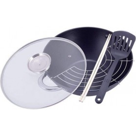 Казан чугунный Wok 3.6л с антипригарным покрытием и аромо-крышкой Kamille (1166122)