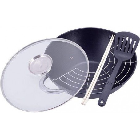 Казан чугунный Wok 3л с антипригарным покрытием и аромо-крышкой Kamille (1166120)