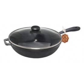 Сковорода-сотейник чугунная Наша Ø24см с литой ручкой со стеклянной крышкой S&T (1166064)