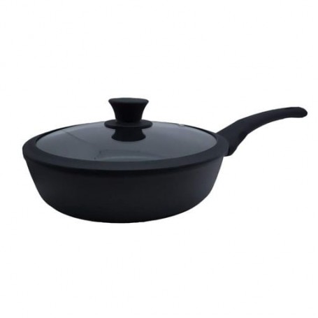 Сковородка с крышкой 22 см Krauzer Carbon Strong с силиконовым ободком черный литой алюминий (77215) (1049507)