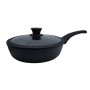 Сковородка с крышкой 22 см Krauzer Carbon Strong с силиконовым ободком черный литой алюминий (77215) (1049507)