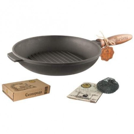 Сковорода-гриль чавунна Наша Майстерня з дерев'яною ручкою 24 см (1041381)