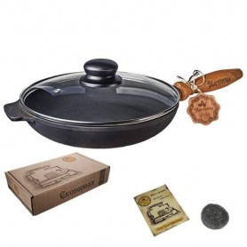 Сковорода чавунна зі скляною кришкою Maysternya 24*4 см Чорний (1054411)