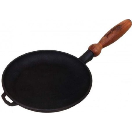 Cковорода чавунна млинцева 22*2,5 см з дерев'яною ручкою S&T 220-25Ук (1092386)