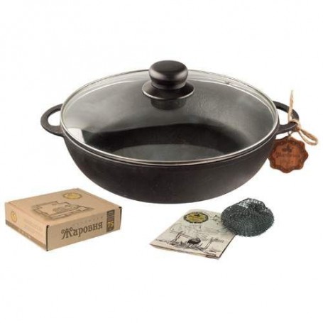 Сковорода-жаровня чавунна Maysternya Наша Майстерня зі скляною кришкою 28 см (1056010)