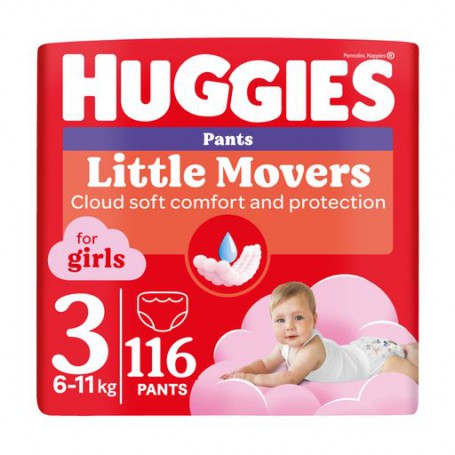 Подгузники-трусики Huggies Little Movers Pants для девочек, размер 3 (6-11 кг), 116 шт