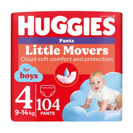Подгузники-трусики Huggies Little Movers Pants для мальчиков, размер 4 (9-14 кг), 104 шт