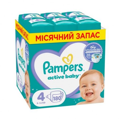 Подгузники Pampers Active Baby размер 4 (9-14 кг), 180 шт