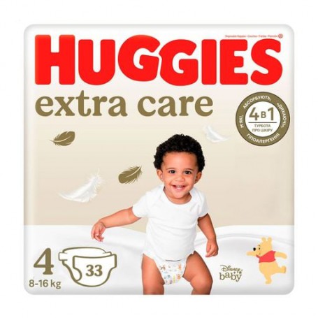 Подгузники Huggies Extra Care Jumbo размер 4 (8-16 кг), 33 шт