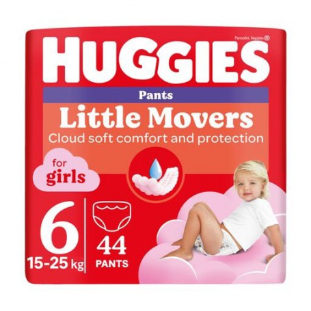 Подгузники-трусики Huggies Little Movers Pants для девочек, размер 6 (15-25 кг), 44 шт