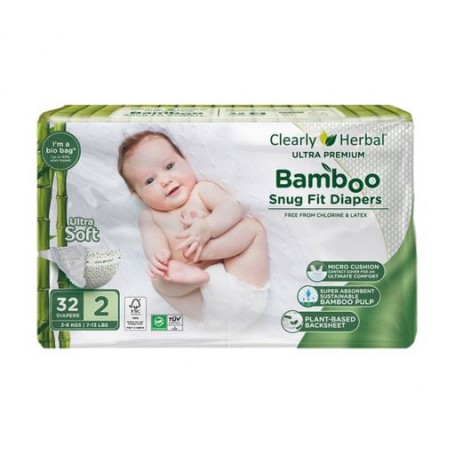 Подгузники Clearly Herbal Bamboo размер 2 (3-6 кг), 32 шт