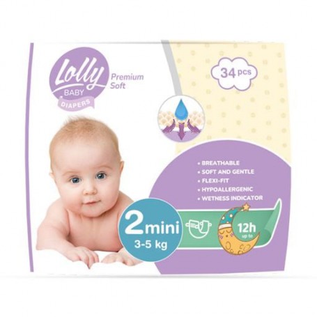 Подгузники Lolly Premium Soft Mini размер 2 (3-5 кг), 34 шт