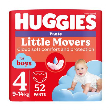 Подгузники-трусики Huggies Little Movers Pants для мальчиков, размер 4 (9-14 кг), 52 шт