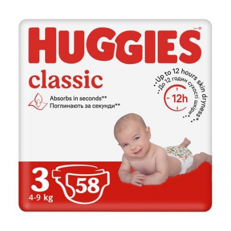 Подгузники Huggies Classic размер 3 (4-9 кг), 58 шт