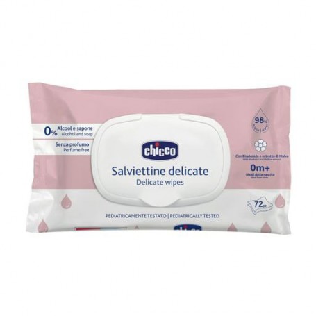 Влажные салфетки Chicco Delicate Wipes с рождения, с бисабололом и экстрактом мальвы, 72 шт