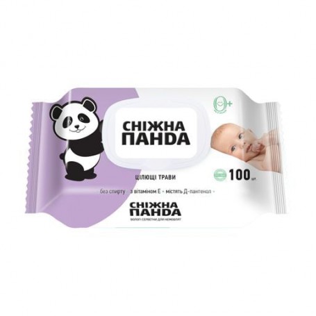Детские влажные салфетки Сніжна Панда Целебные травы, с экстрактами календулы, лаванды и ромашки, 100 шт