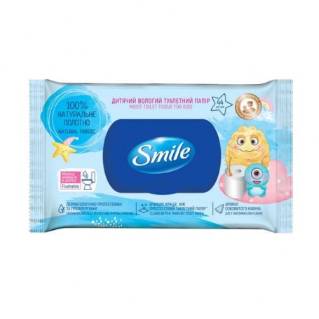 Детская влажная туалетная бумага Smile, с клапаном, 44 шт