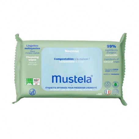 Детские очищающие салфетки Mustela Compostable Cleaning Wipes With Fragrance, 60 шт