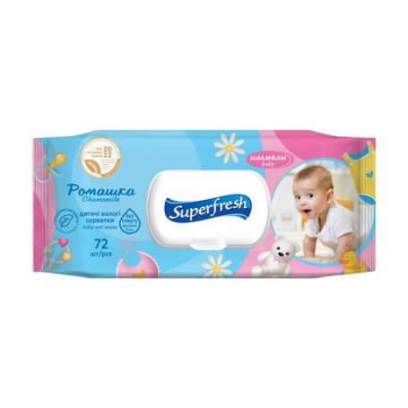 Детские влажные салфетки Superfresh Baby Chamomile с клапаном, 72 шт