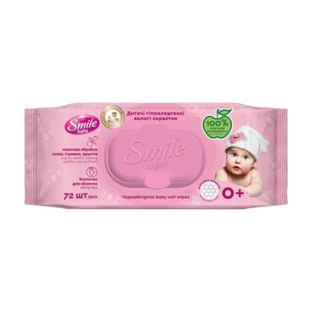 Детские влажные салфетки Smile Baby с рождения, с клапаном, 72 шт