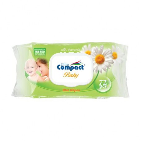 Детские влажные салфетки Ultra Compact Baby Wipes с экстрактом ромашки, с клапаном, 72 шт
