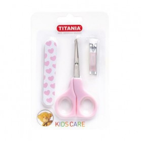 Детский маникюрный набор Titania 1296 B BOX, розовый (ножницы + пилка + щипчики)