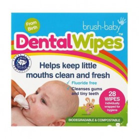 Детские одноразовые дентальные салфетки Brush-Baby DentalWipes с рождения, 28 шт