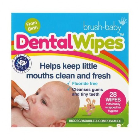 Детские одноразовые дентальные салфетки Brush-Baby DentalWipes с рождения, 28 шт