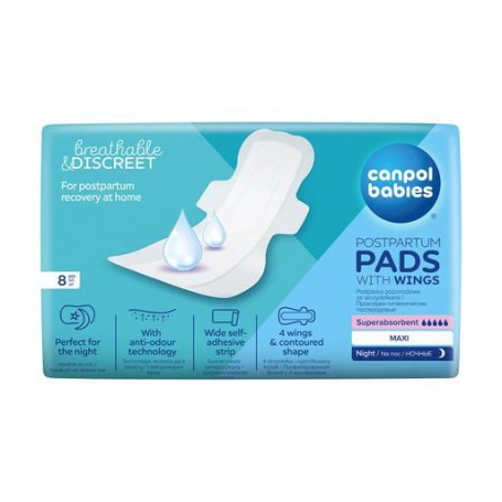 Прокладки послеродовые Canpol Babies с крылышками, ночные, 8 шт (78/008)