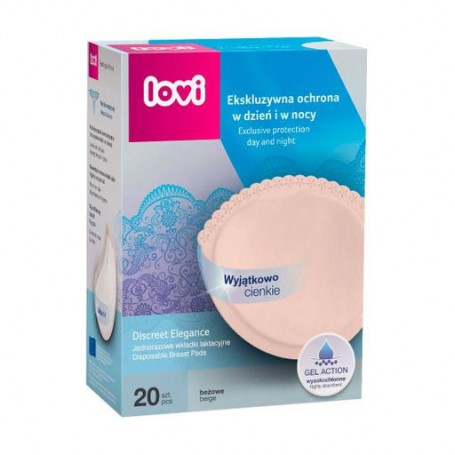 Лактационные антибактериальные прокладки для груди LOVI Discreet Elegance бежевые, 20 шт (19-610)