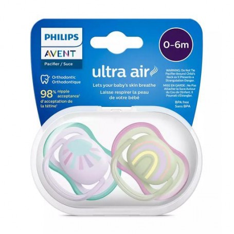 Пустышка Philips AVENT Ultra Air + Ultra-Air 0-6 мес, 2 шт, дизайн для девочек (SCF085/59)
