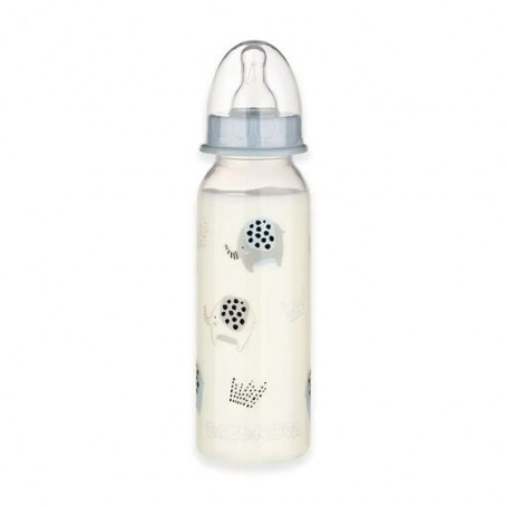 Детская пластиковая бутылочка для кормления Baby-Nova Декор, средний поток, с рождения до 2 лет, голубая, 240 мл (3960065)