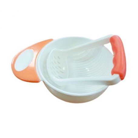 Детская тарелка для пюре Lindo со ступкой, белая с розовым, от 6 месяцев, 300 мл (РК059)